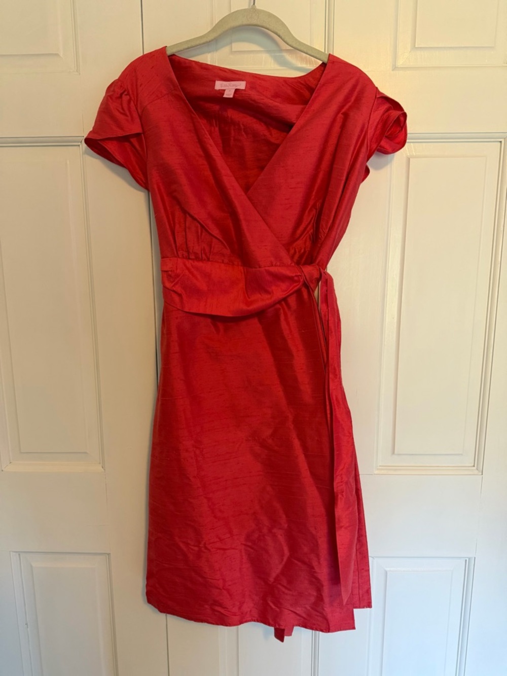 Lilly Pulitzer Silk Wrap Dress Size 8 Red Pink V Neck Short Sleeve